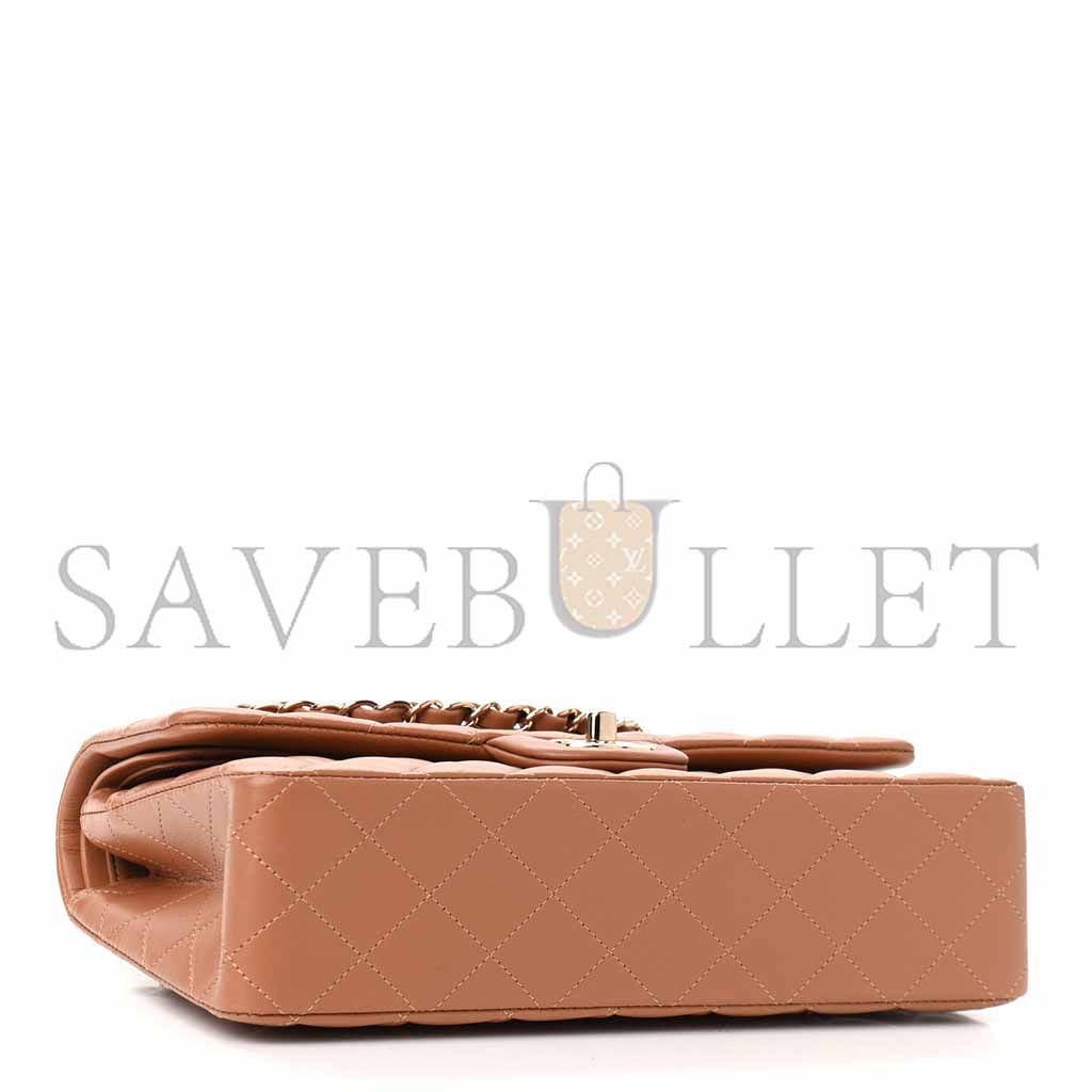 Ch*el lambskin quilted medium double flap brown as1112 (25.5*15.5*6.5cm)